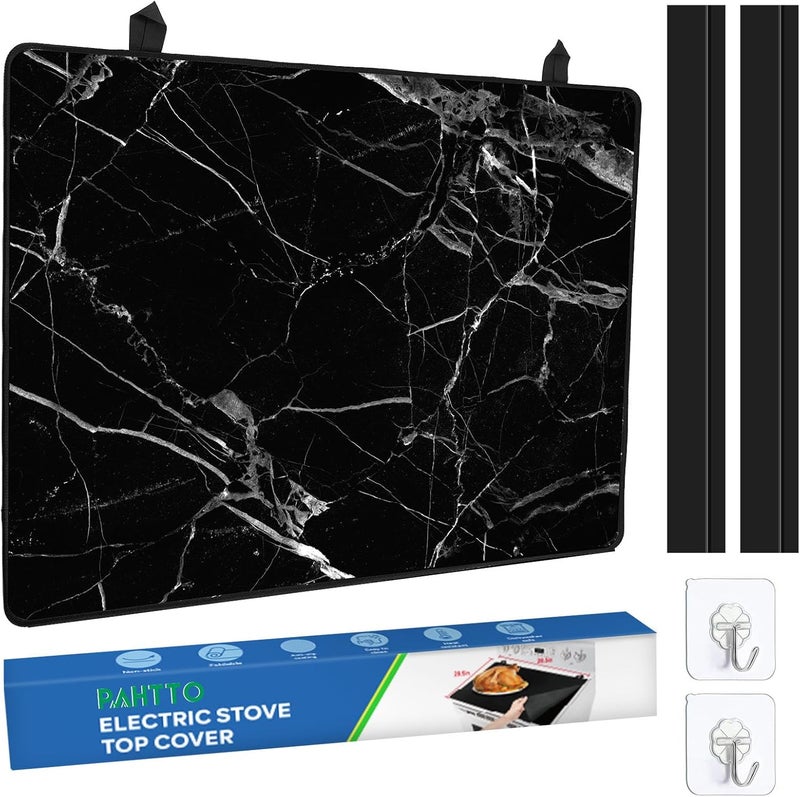 PAHTTO Stove Top Cover for Electric Stove (28.5”x 20.5”), Heat Resistant Glass Stove Top Cover, Cooktop Protector for Glass/Ceramic Stoves, Dishwasher Safe Natural Rubber, Black Marble - Image 1
